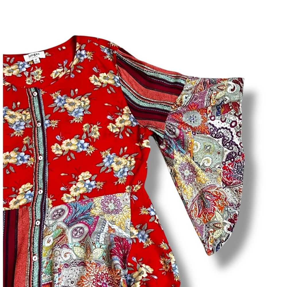 Umgee Boho Midi Dress Medium Patchwork Mixed Prin… - image 5